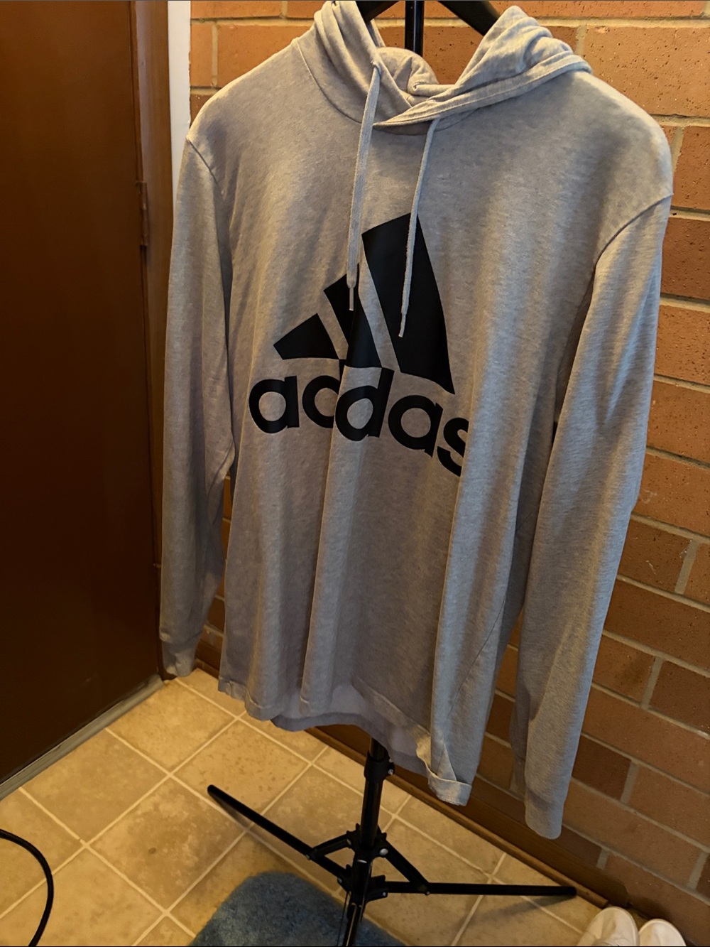 adidas Gray Hooded Sweatshirt with Black Trefoil